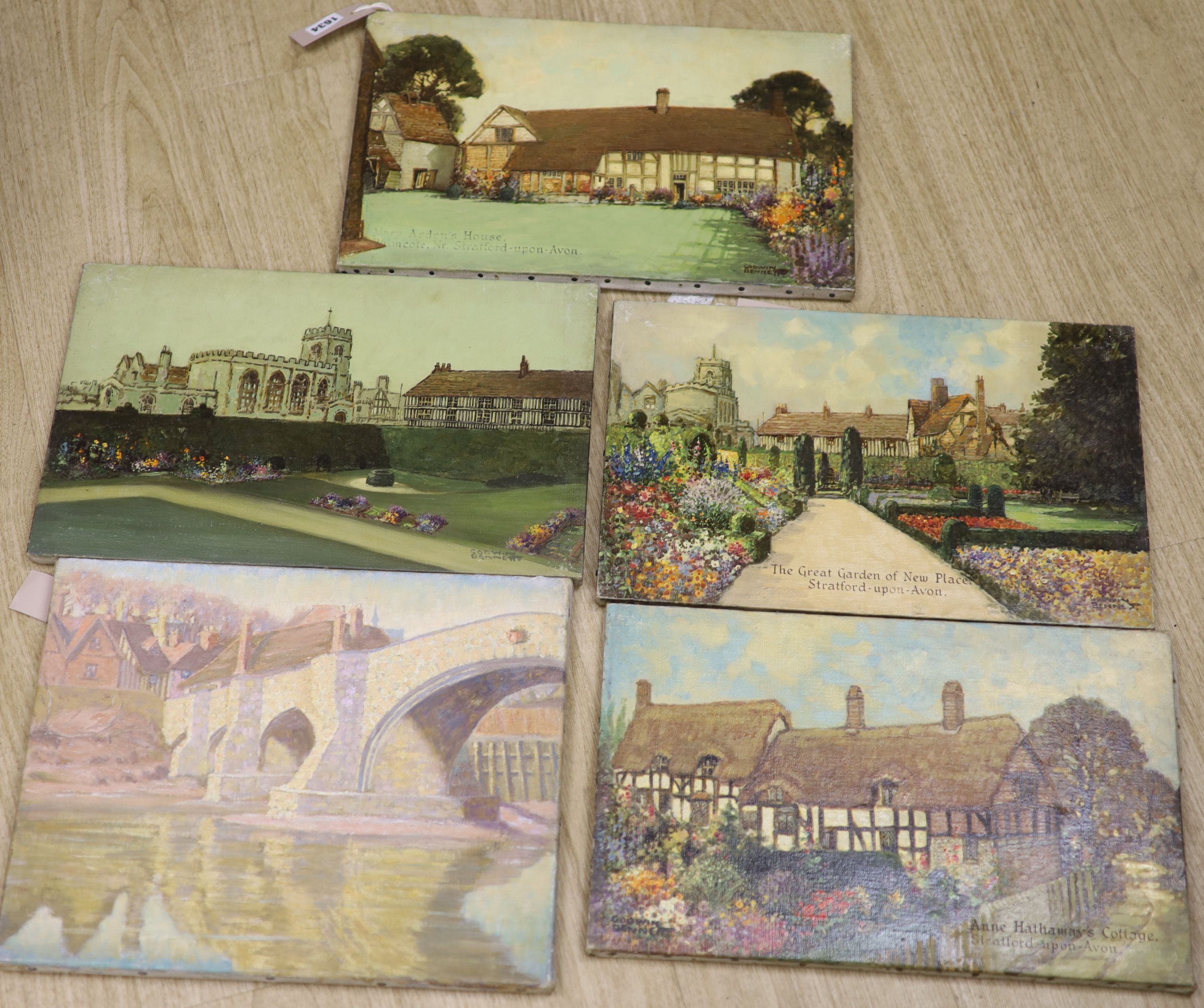 Godwin Bennett (1888-1950), four views of Stratford-upon-Avon, oil on canvas, 38 x 38.5cm
